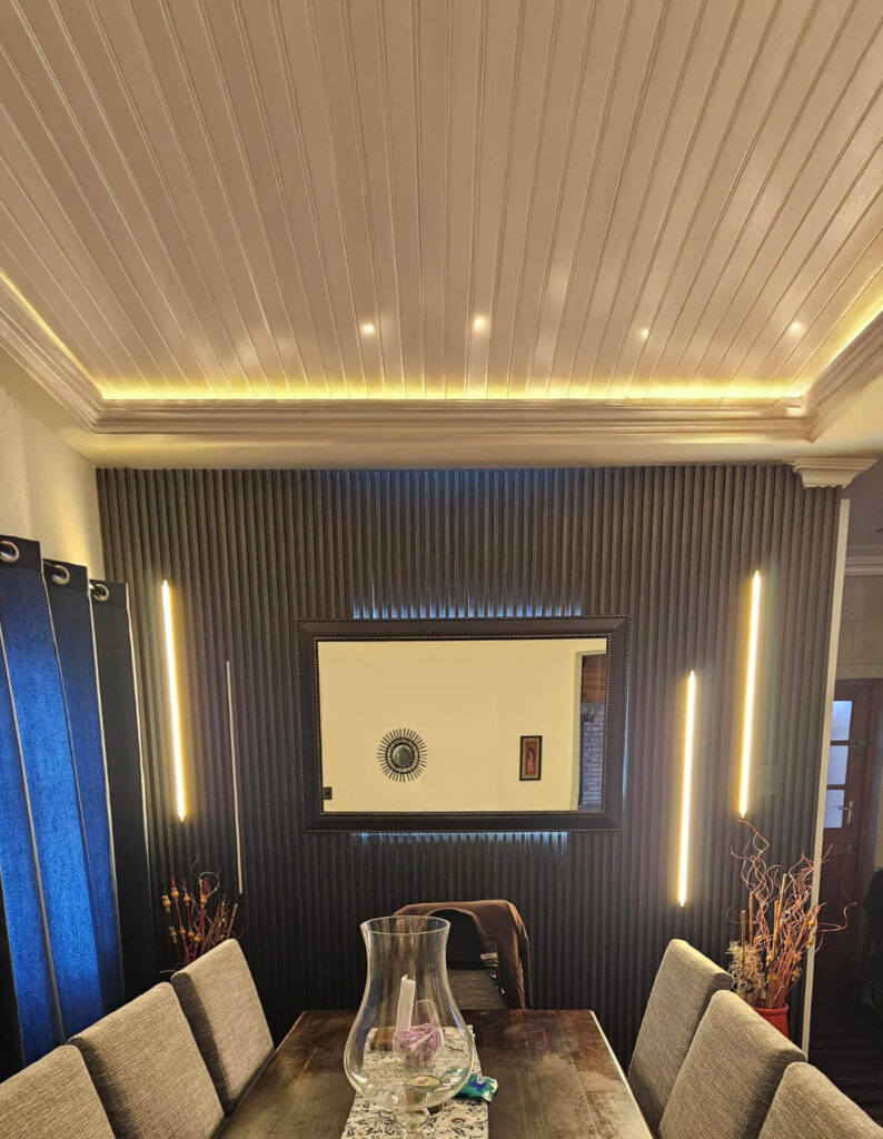 Modern living room with new PVC ceiling installation – Cape Town property upgrade