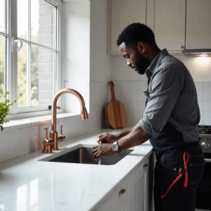 Emergency plumber using tools to clear blocked drain – emergency plumbers Cape Town